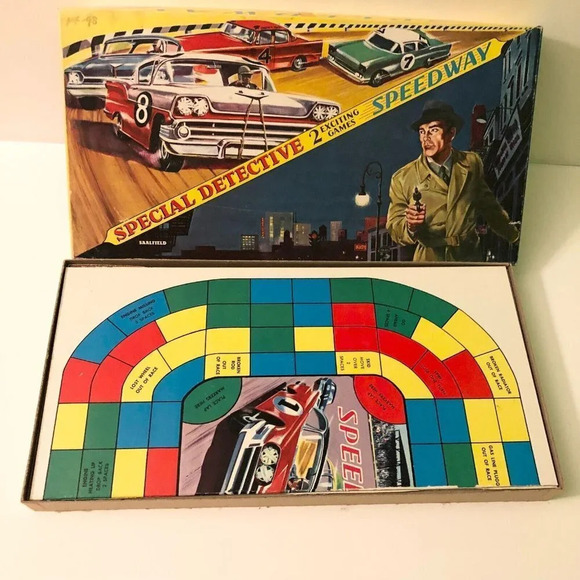 Vintage 1959 Special Detective Speedway Car Racing Board Game Saalfield Pub Co - Picture 3 of 16